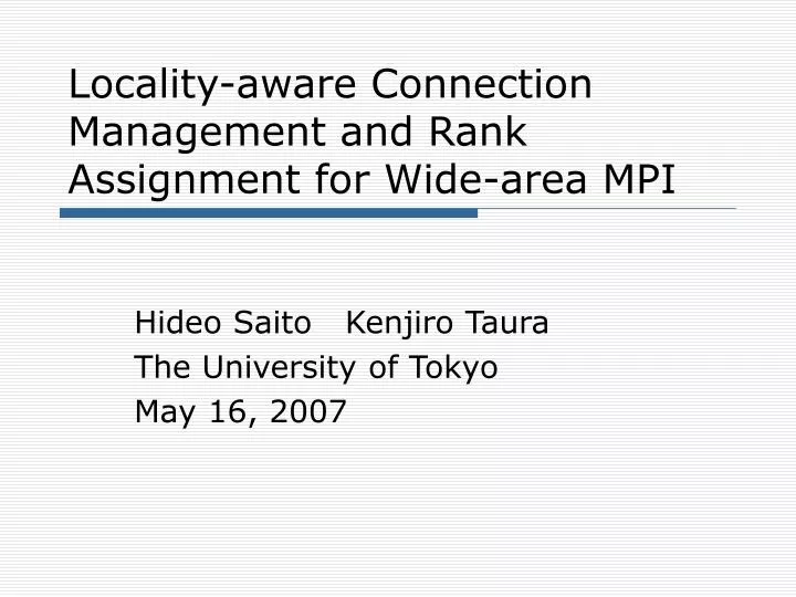 locality aware connection management and rank assignment for wide area mpi