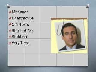 Manager Unattractive Old 45yrs Short 5ft10 Stubborn Very Tired