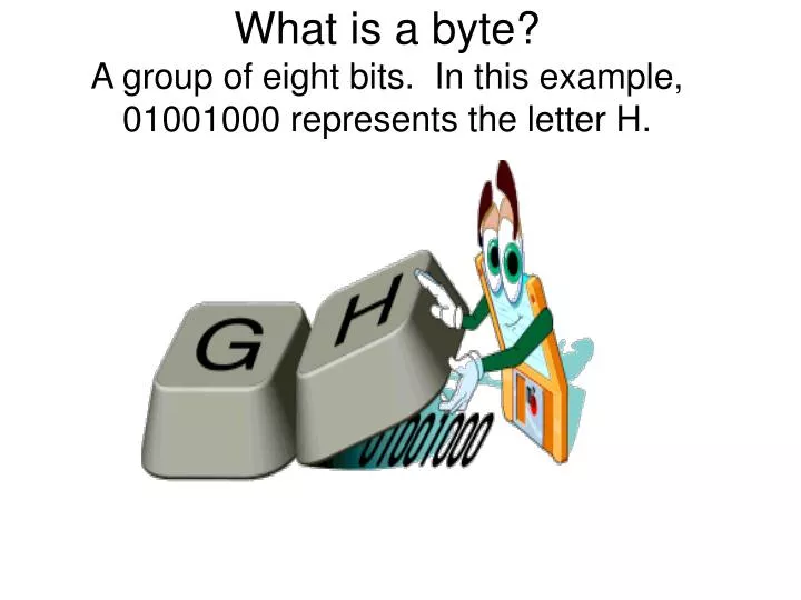 what is a byte a group of eight bits in this example 01001000 represents the letter h
