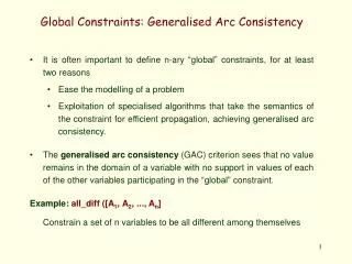 Global Constraints: Generalised Arc Consistency
