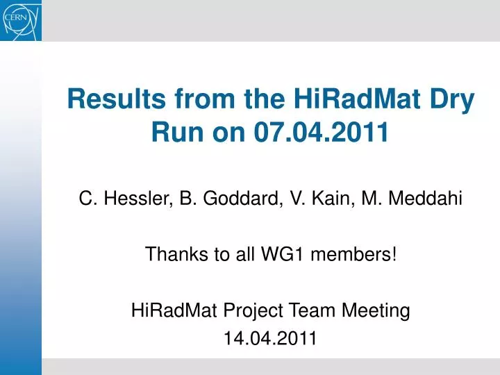 results from the hiradmat dry run on 07 04 2011
