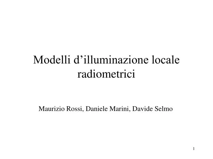 modelli d illuminazione locale radiometrici