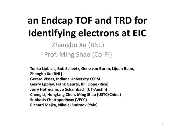 an endcap tof and trd for identifying electrons at eic