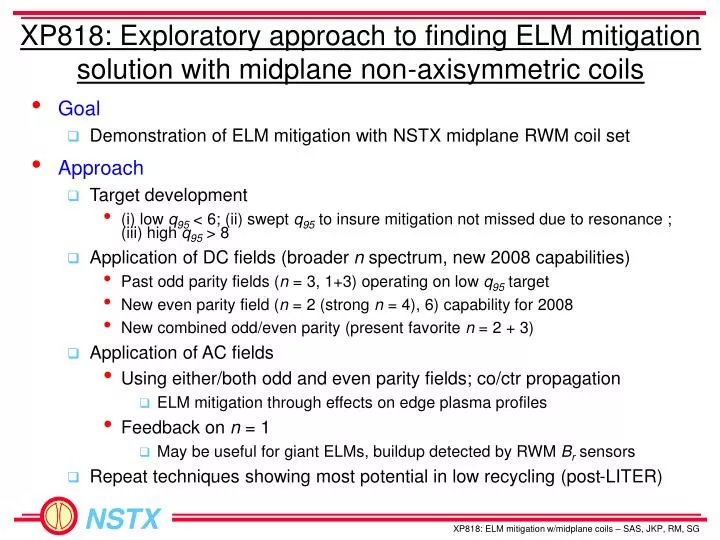 xp818 exploratory approach to finding elm mitigation solution with midplane non axisymmetric coils