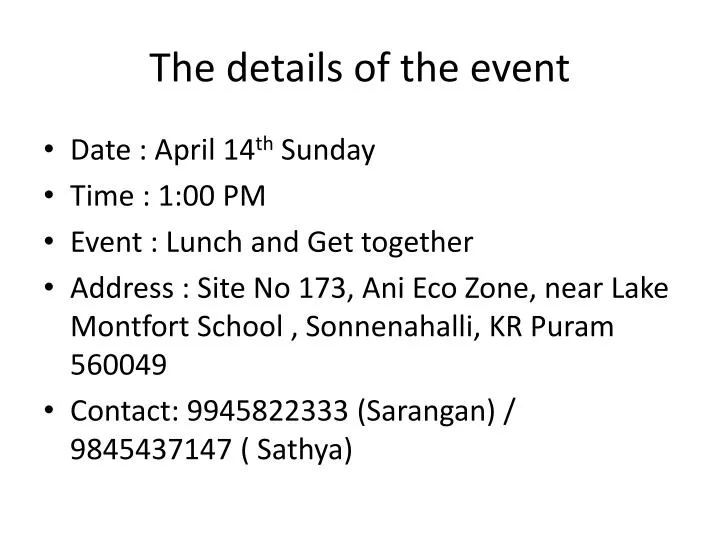 the details of the event