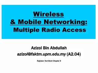 Wireless &amp; Mobile Networking: Multiple Radio Access