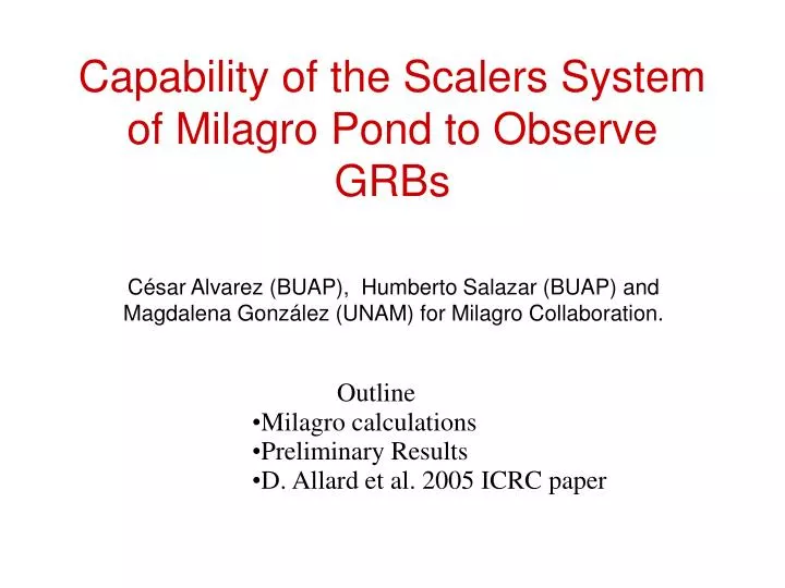 capability of the scalers system of milagro pond to observe grbs