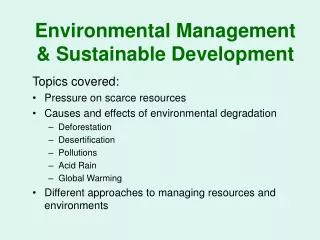 Environmental Management &amp; Sustainable Development