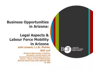 Business Opportunities in Arizona : Legal Aspects &amp; Labour Force Mobility in Arizona