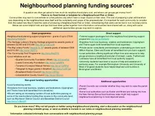 Neighbourhood planning funding sources*