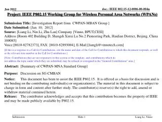 Project: IEEE P802.15 Working Group for Wireless Personal Area Networks ( WPANs )