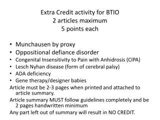 Extra Credit activity for BTIO 2 articles maximum 5 points each