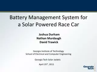 Battery Management System for a Solar Powered Race Car