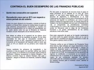 contin a el buen desempe o de las finanzas p blicas