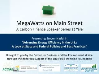 MegaWatts on Main Street A Carbon Finance Speaker Series at Yale Presenting Steven Nadel in