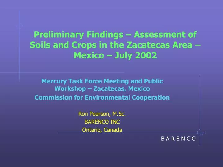 preliminary findings assessment of soils and crops in the zacatecas area mexico july 2002