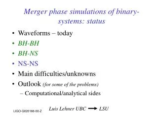Merger phase simulations of binary-systems: status