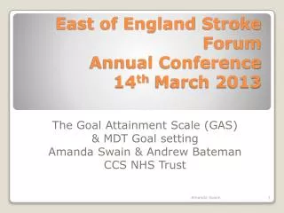 East of England Stroke Forum Annual Conference 14 th March 2013