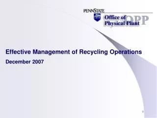 Effective Management of Recycling Operations December 2007