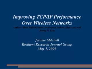 Jerome Mitchell Resilient Research Journel Group May 1, 2009