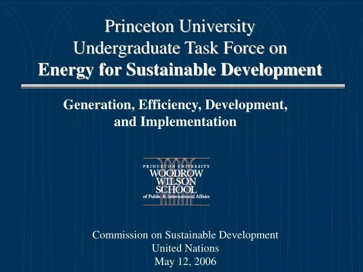 princeton university undergraduate task force on energy for sustainable development