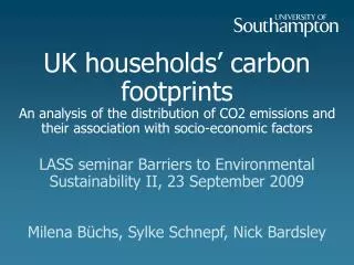 LASS seminar Barriers to Environmental Sustainability II, 23 September 2009