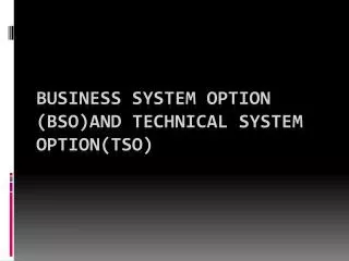 BUSINESS SYSTEM OPTION ( Bso )AND TECHNICAL SYSTEM OPTION(TSO)