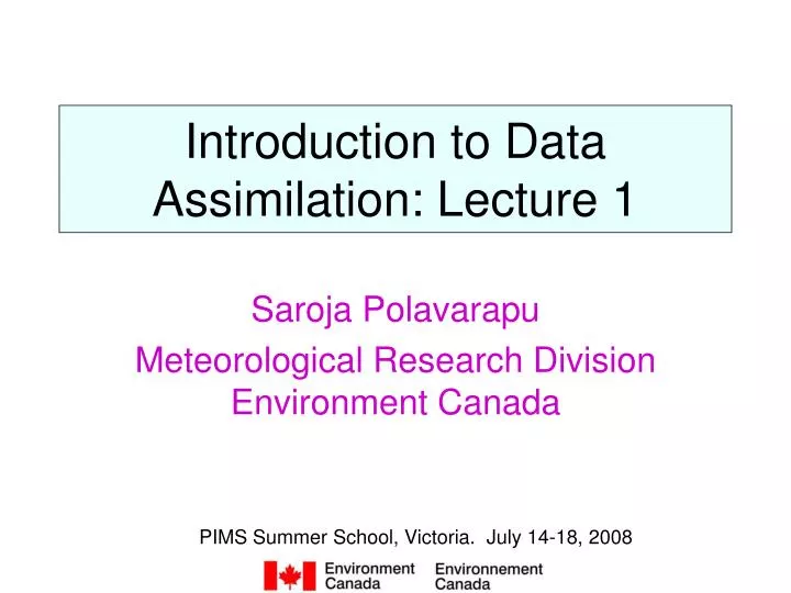introduction to data assimilation lecture 1