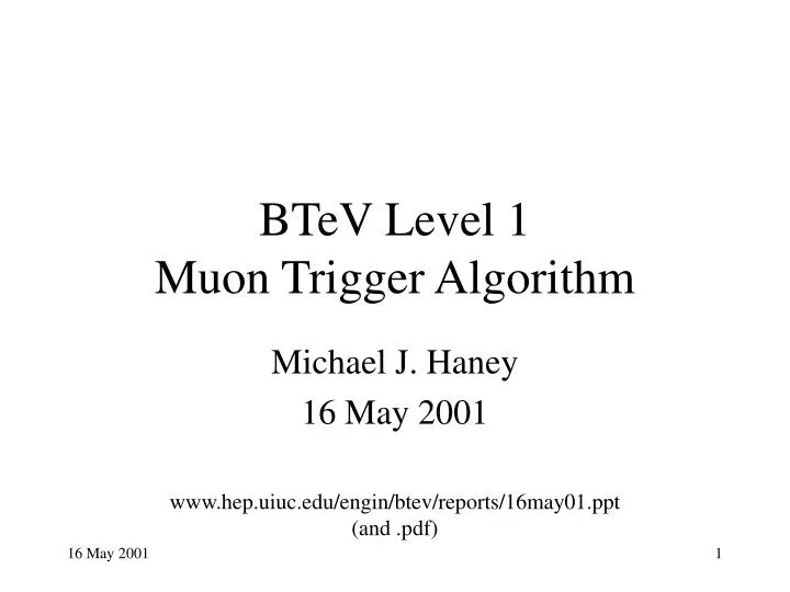 btev level 1 muon trigger algorithm