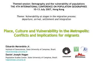 Place, Culture and Vulnerability in the Metropolis: Conflicts and Implications for migrants