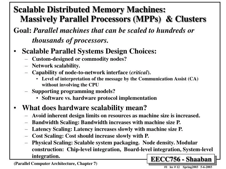 scalable distributed memory machines massively parallel processors mpps clusters