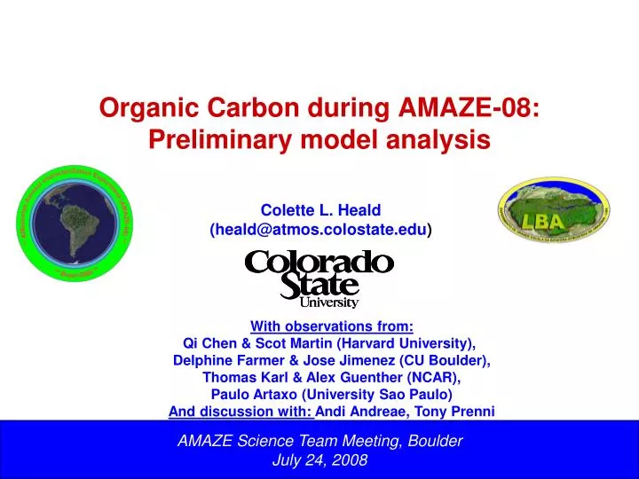 organic carbon during amaze 08 preliminary model analysis