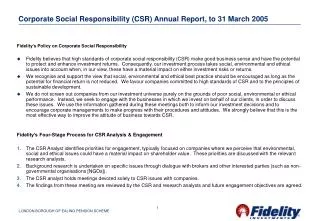 Corporate Social Responsibility (CSR) Annual Report, to 31 March 2005