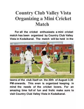 Country Club Valley Vista Organizing a Mini Cricket Match