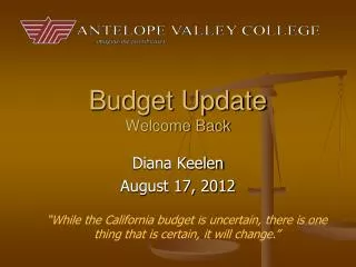 Budget Update Welcome Back