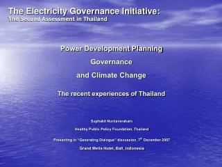 Power Development Planning Governance and Climate Change The recent experiences of Thailand