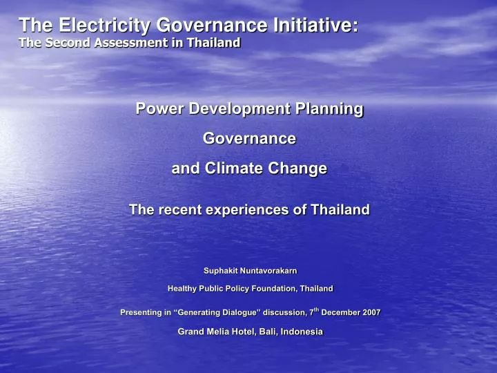 power development planning governance and climate change the recent experiences of thailand