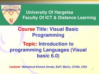 Course Title: Visual Basic Programming