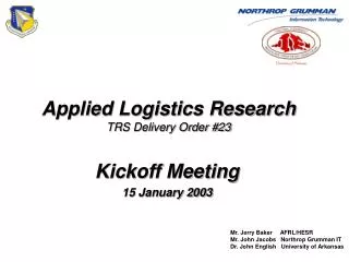 Applied Logistics Research TRS Delivery Order #23