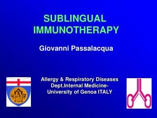 SUBLINGUAL IMMUNOTHERAPY Giovanni Passalacqua