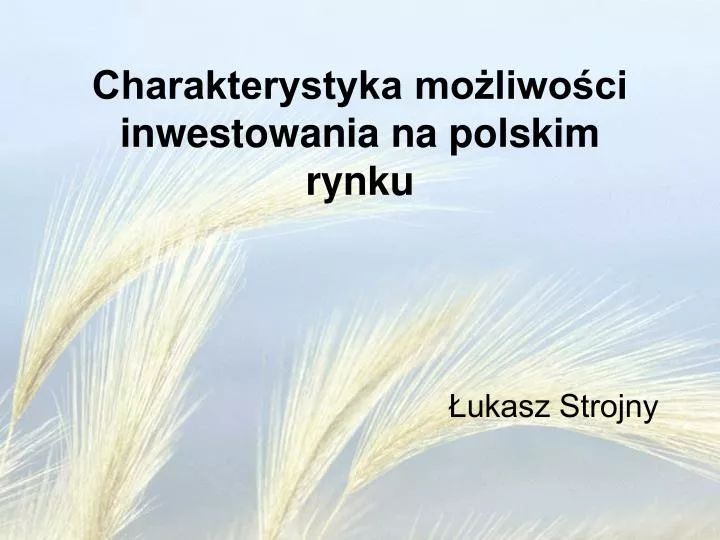 charakterystyka mo liwo ci inwestowania na polskim rynku