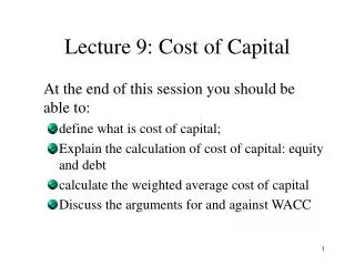 Lecture 9: Cost of Capital