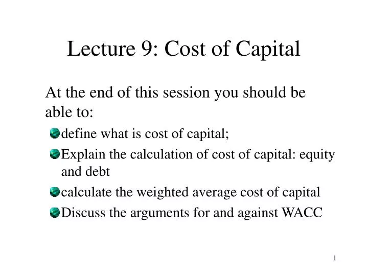 lecture 9 cost of capital