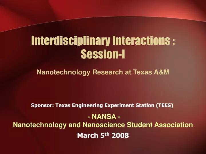 interdisciplinary interactions session i