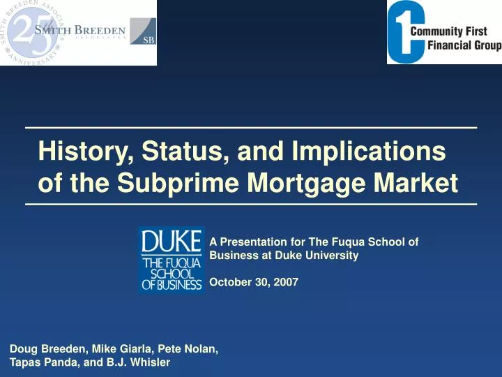 history status and implications of the subprime mortgage market