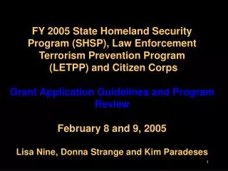 2005 Grant Application Guidelines and Program Review