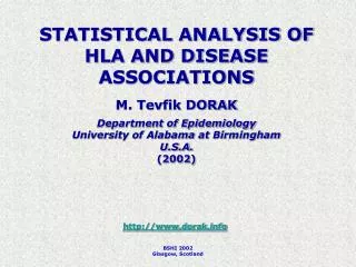 STATISTICAL ANALYSIS OF HLA AND DISEASE ASSOCIATIONS