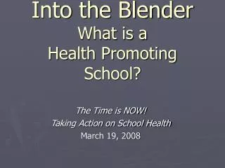 Into the Blender What is a Health Promoting School?