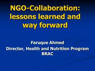 NGO-Collaboration: lessons learned and way forward