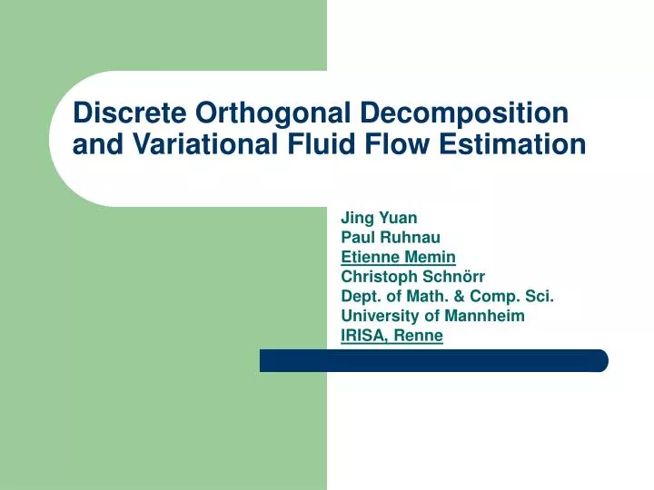discrete orthogonal decomposition and variational fluid flow estimation